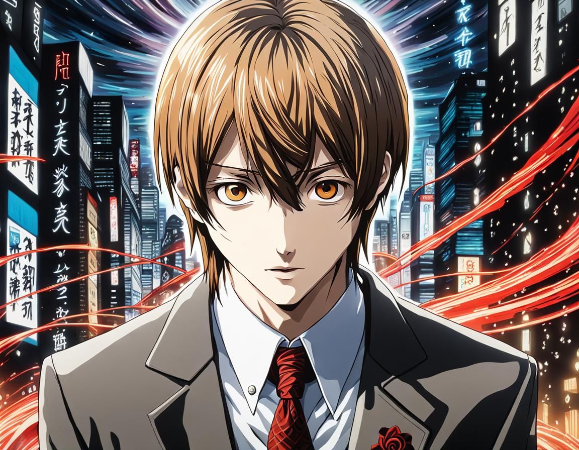 Light Yagami Portrait in Hyperrealistic Anime Style