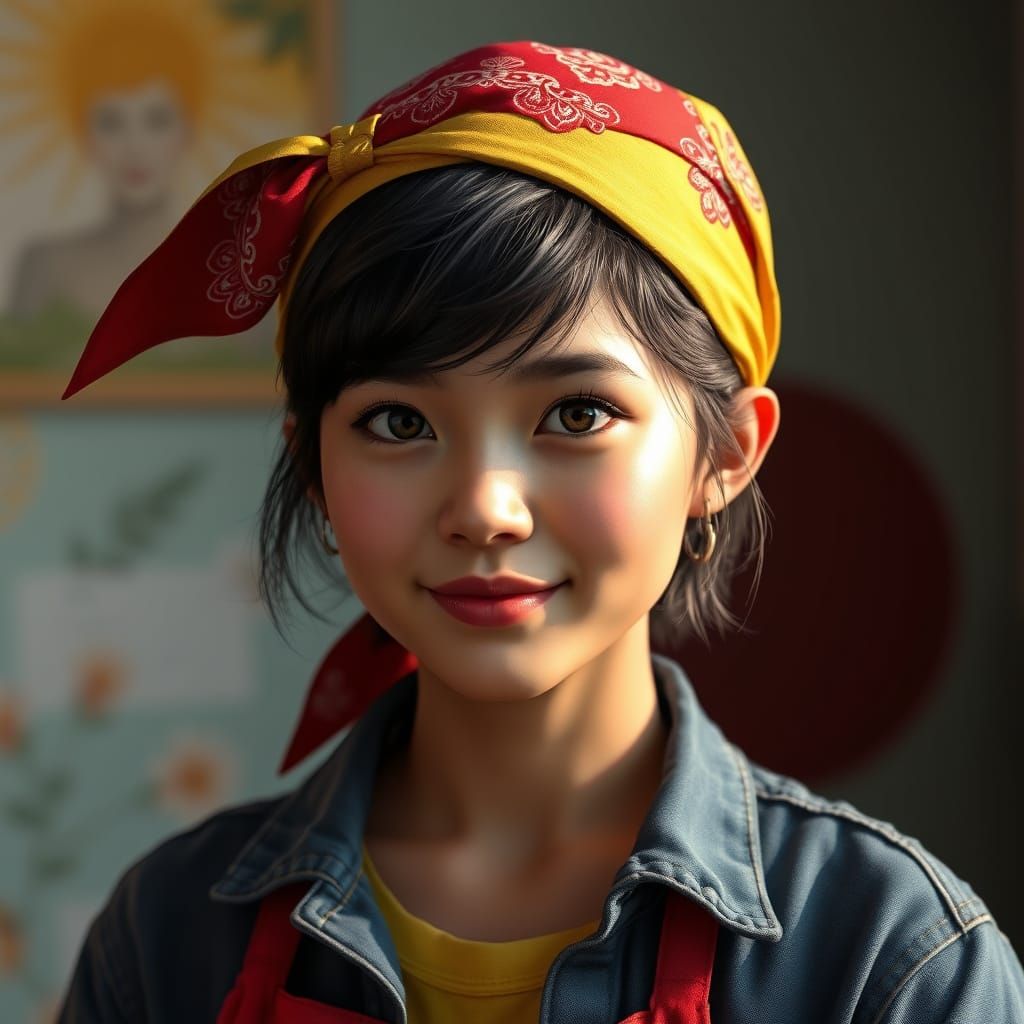 Portrait of a Vibrant Young Woman with a Wooden Spoon