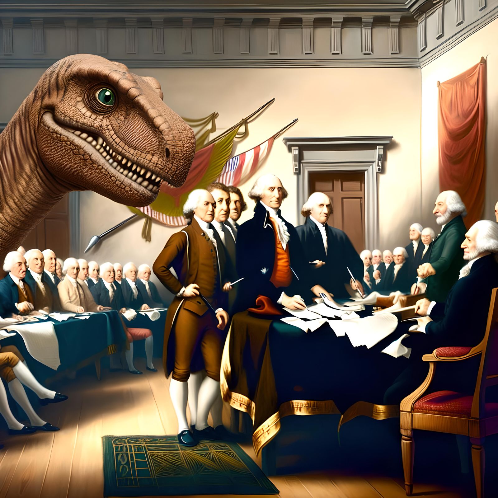 Dinosaur at the signing of Declaration of Independence