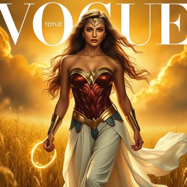 Wonder Woman Vogue Cover in Luminous Gold Light