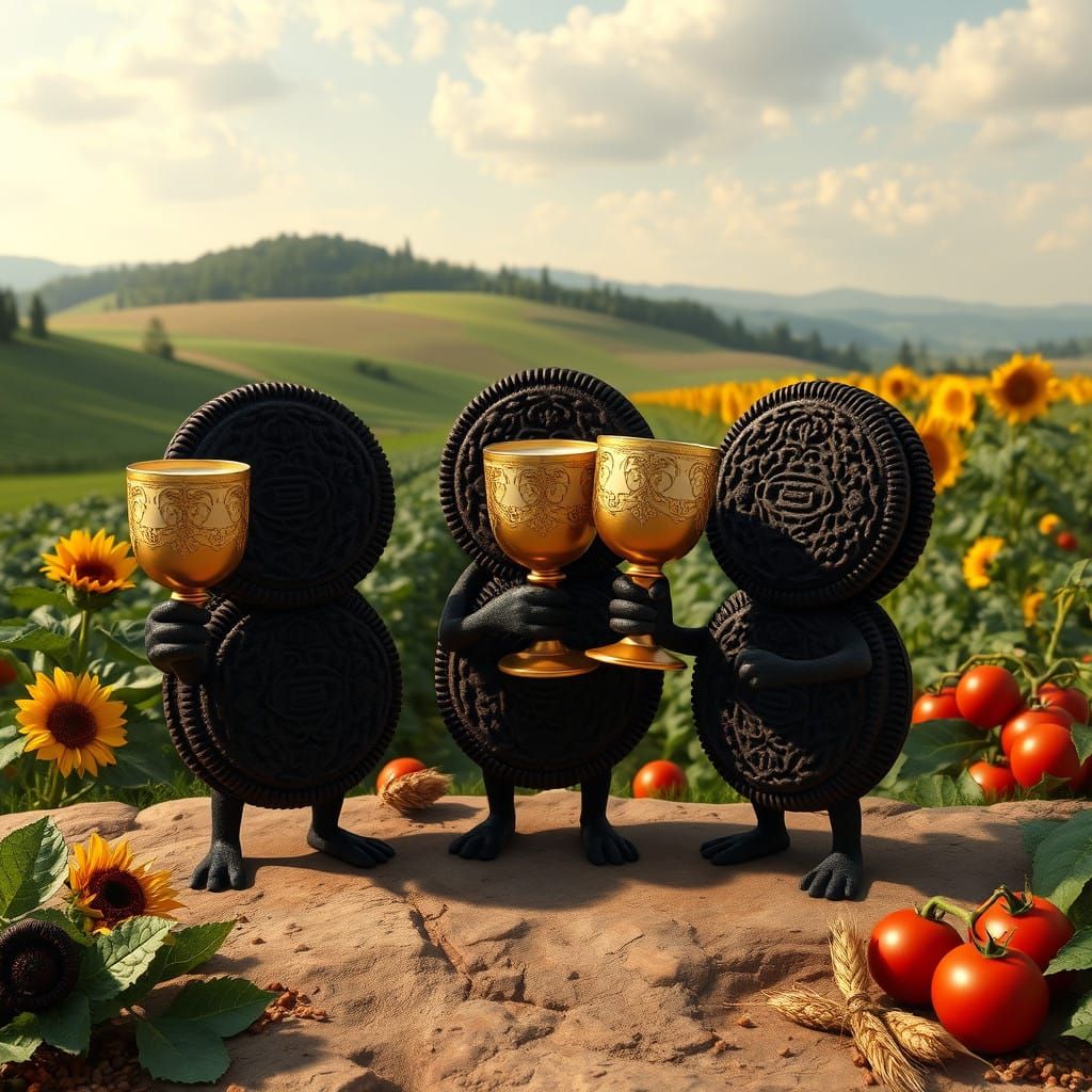 Regal Oreo Celebration in a Lush Renaissance Landscape