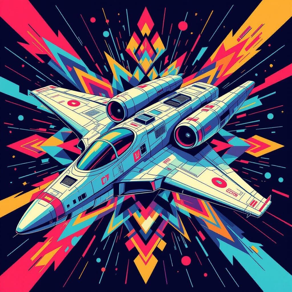 Isometric Graffiti Spaceship Mural in Vector Art Style
