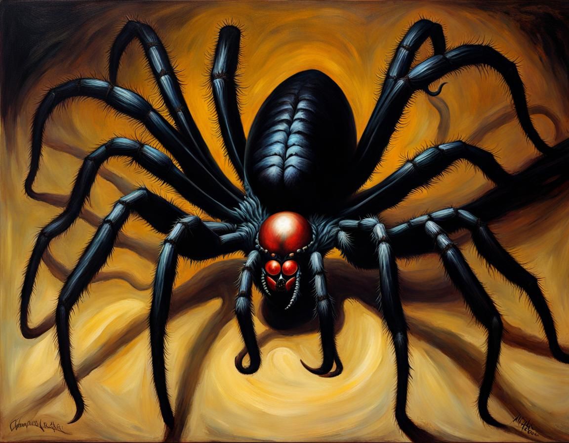 Giant Huntsman Spider in Macabre Oil Painting
