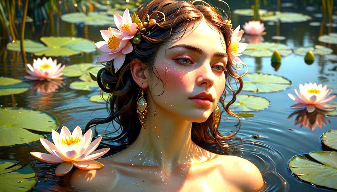 Ethereal Goddess of Nature Emerges from Lotus Flower in Art ...
