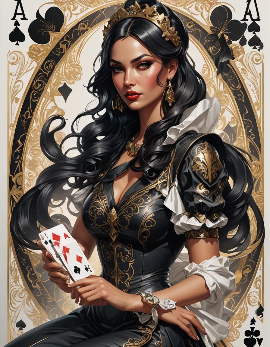 Ace of Spades Pinup Girl in Art Nouveau Style