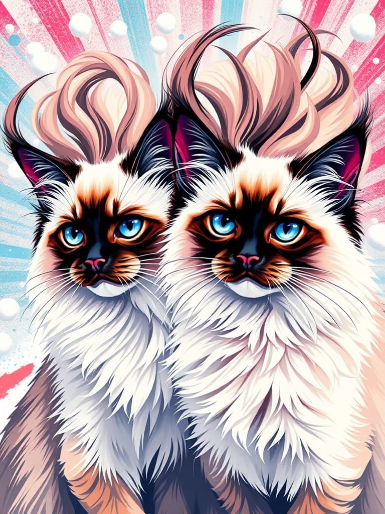 Pop Art Siamese Cats Portrait in Acrylic Style