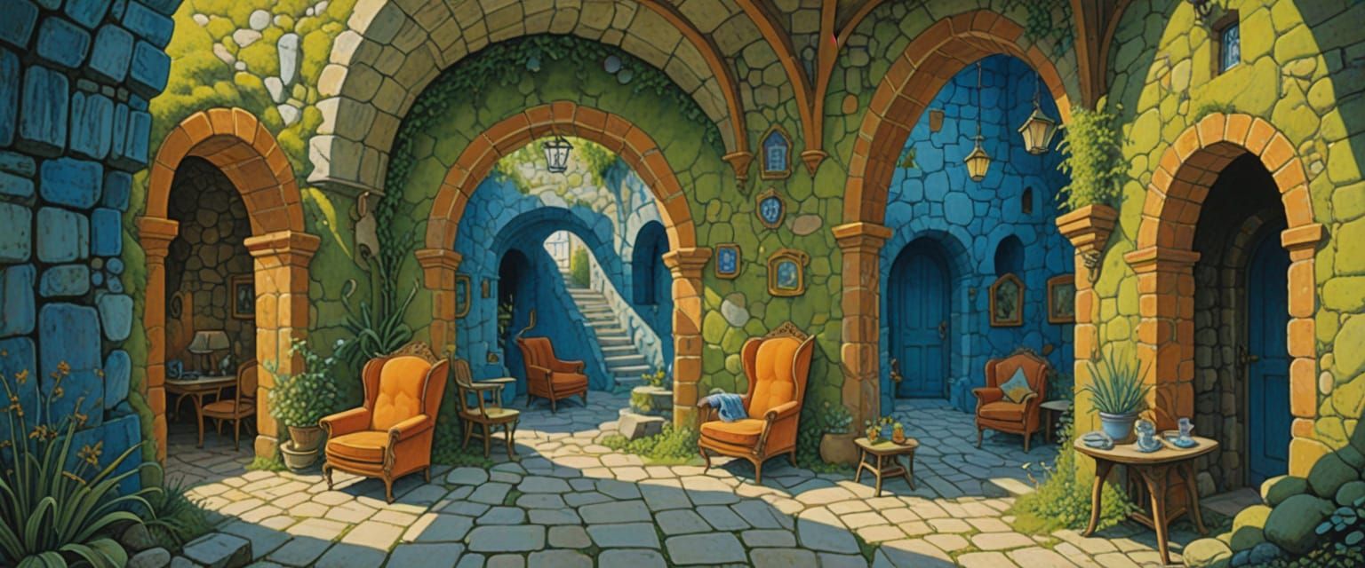 Mysterious Passageways in Watercolor and Gouache Style