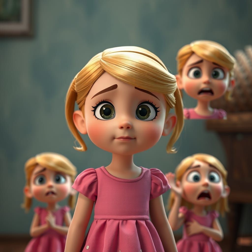 Pixar Style Girl Displays Four Emotions