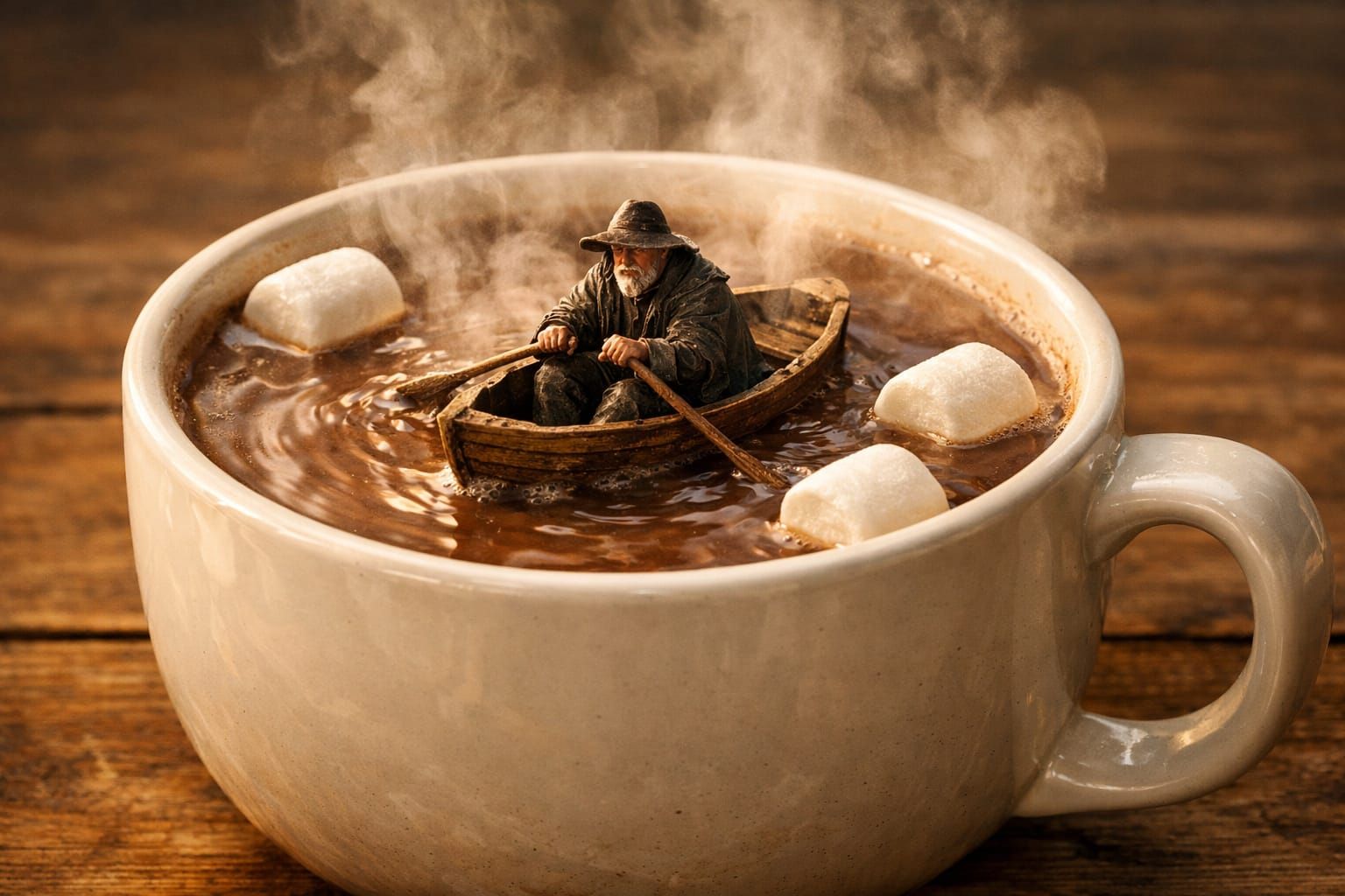 Sailor Rows Across Giant Mug of Hot Chocolate