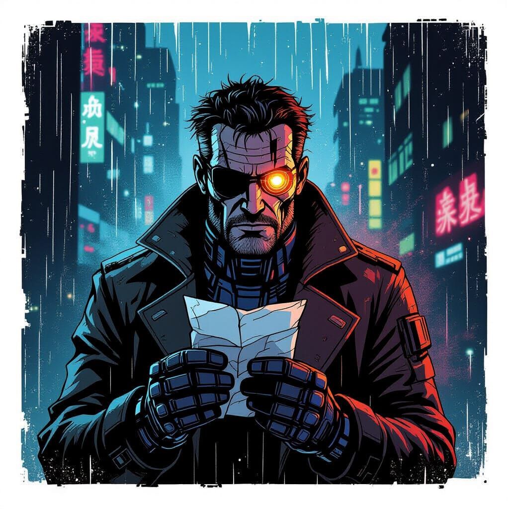 Cyberpunk Detective in Noir Cityscape