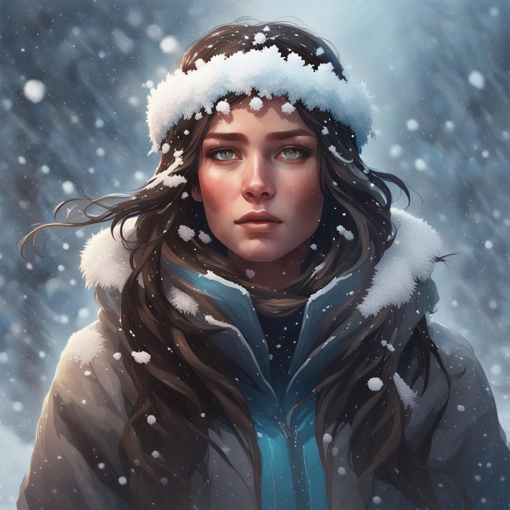 Snow Queen Portrait in Blizzard, Hyperdetailed Art