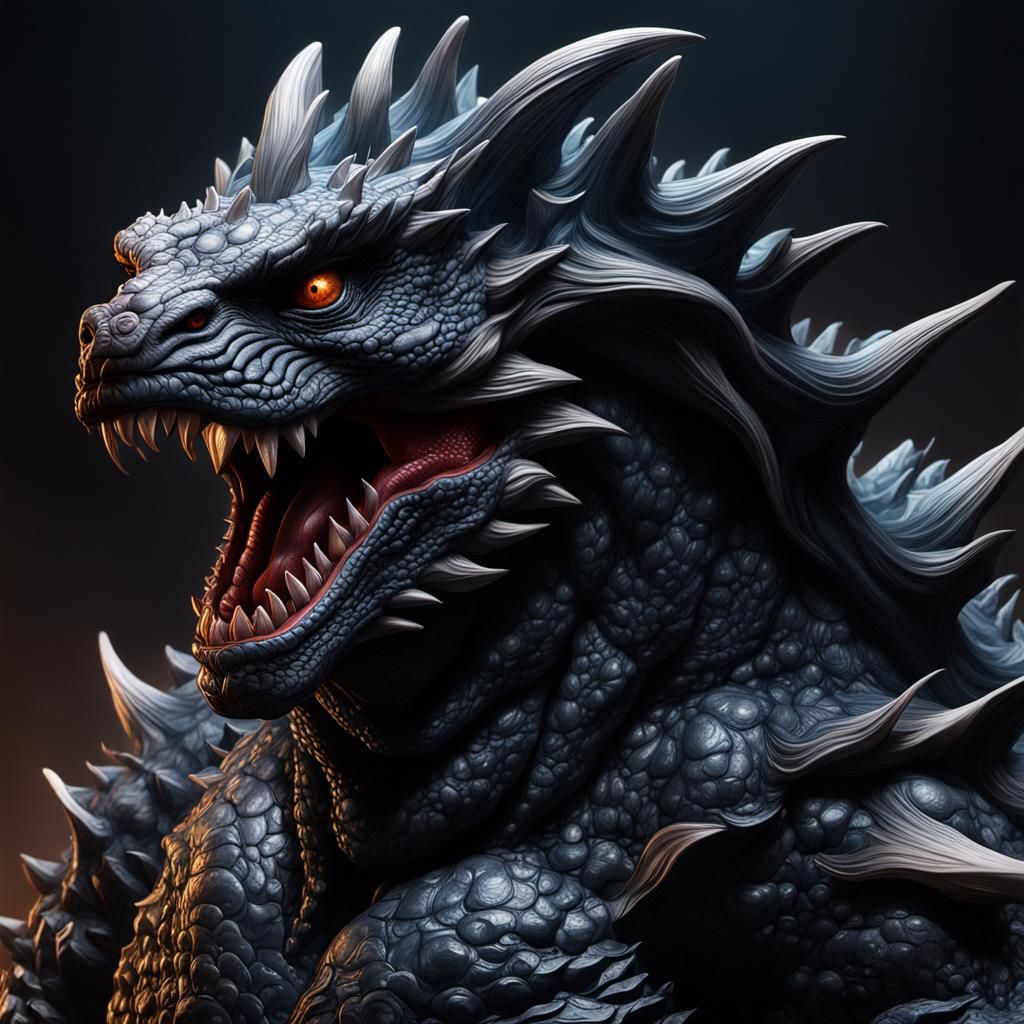 Demonic Porcelain Godzilla Doll in Eldritch Style