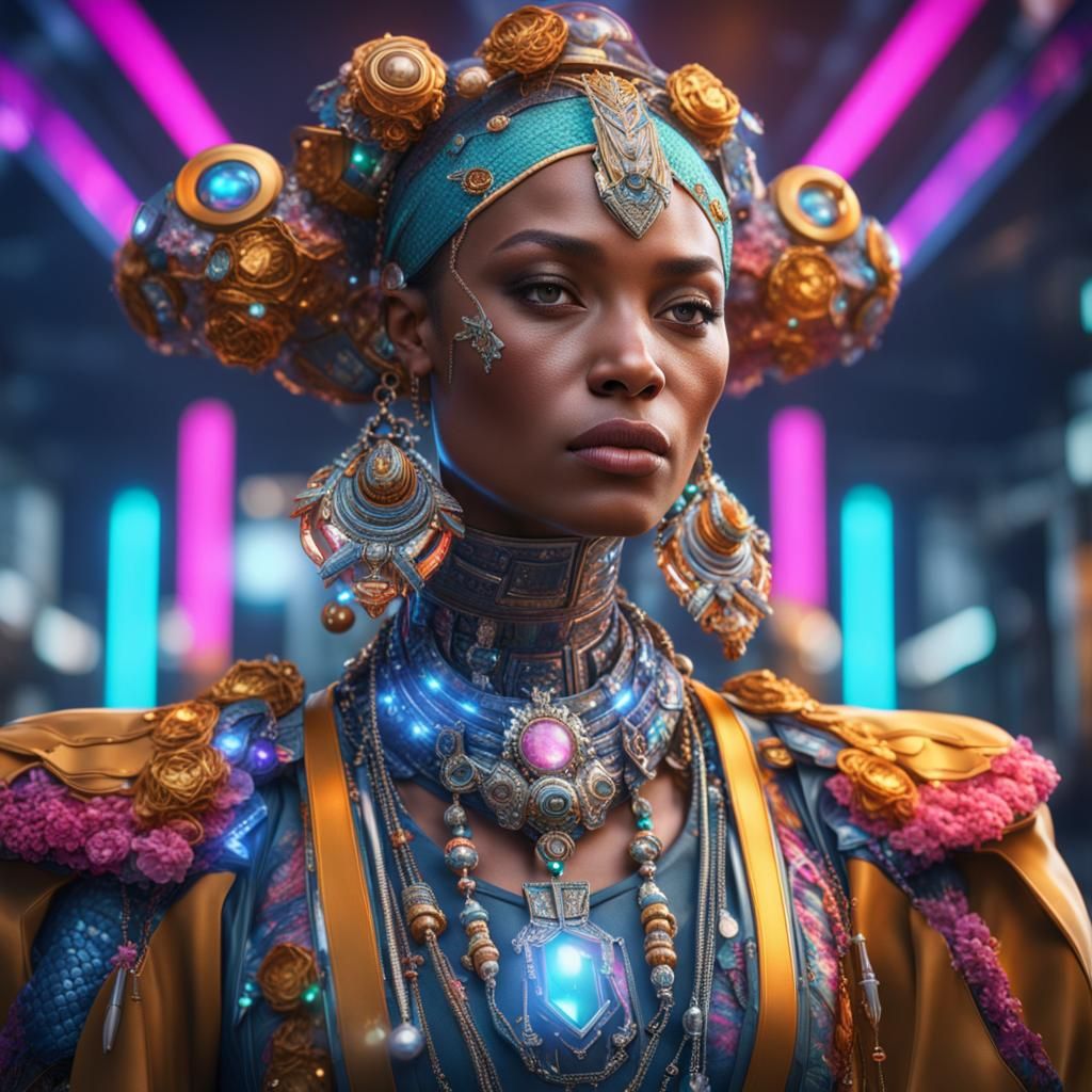 Hyperrealistic Portrait of Woman with Futuristic Jewelry