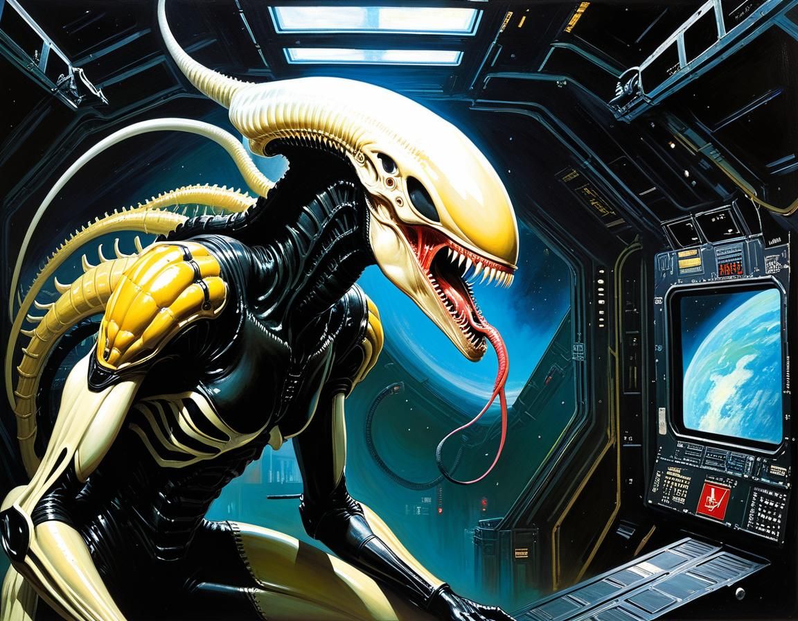 Albino Xenomorph with Symbiote Infection: Expressionist Oil ...