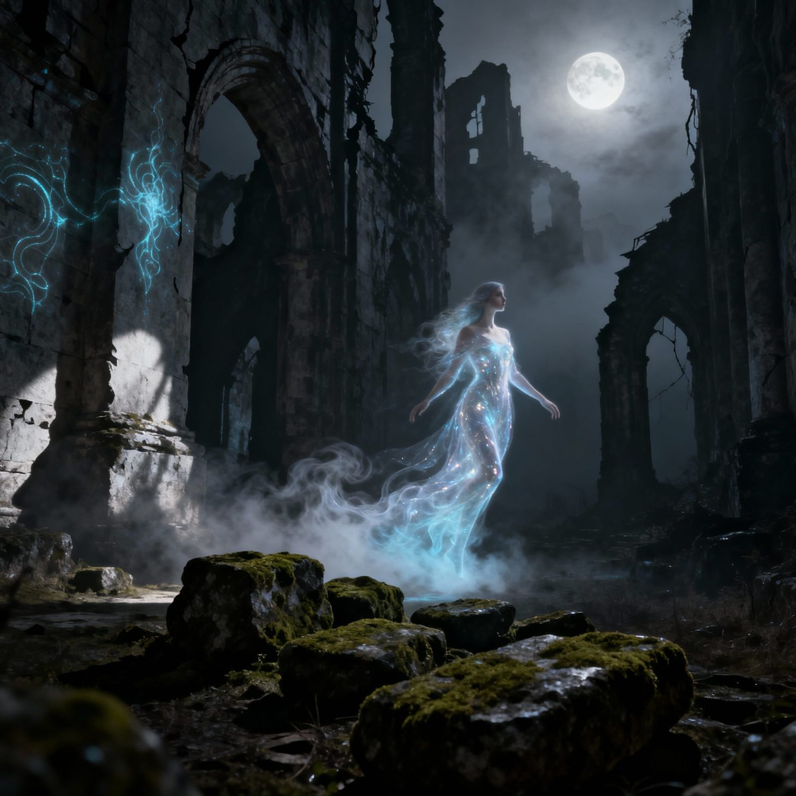 Ethereal Maiden in Moonlit Ruin