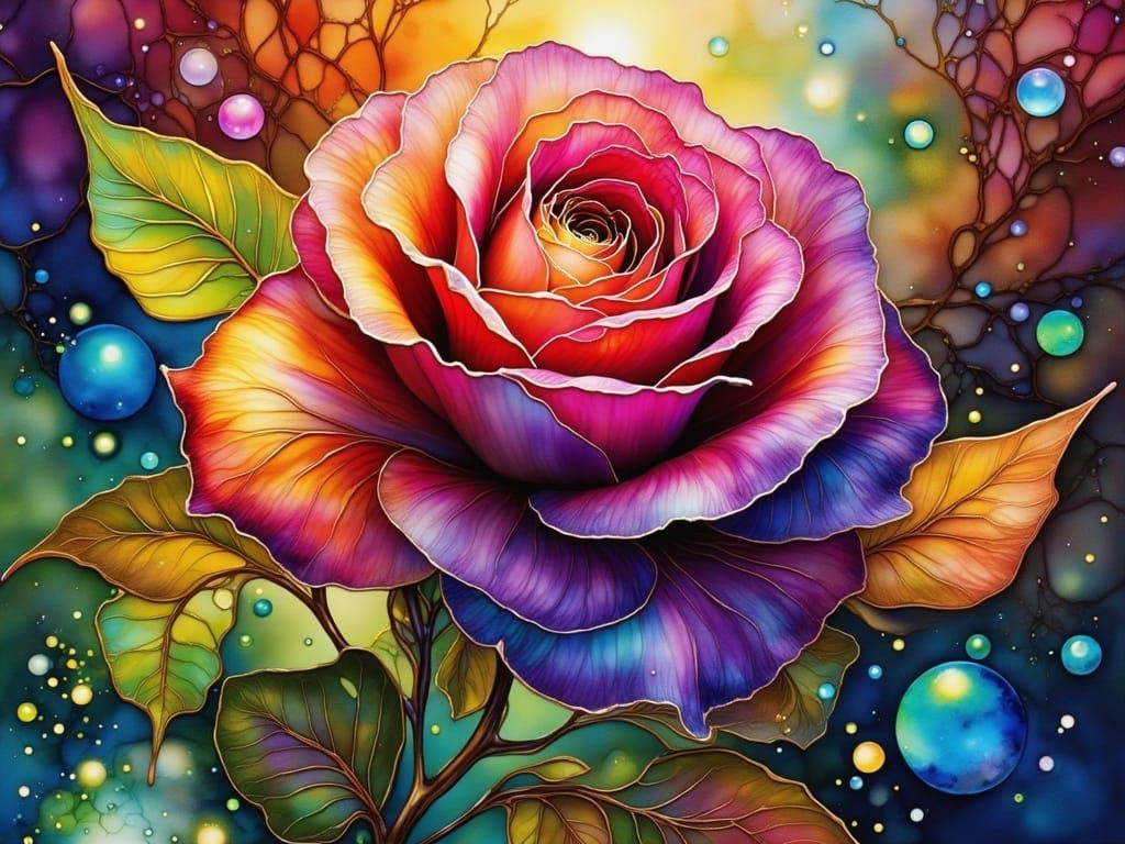 Vibrant Watercolor Rose in Ethereal Splendor