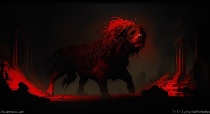 Dogs Attacking People in Temple, Romantic Painting