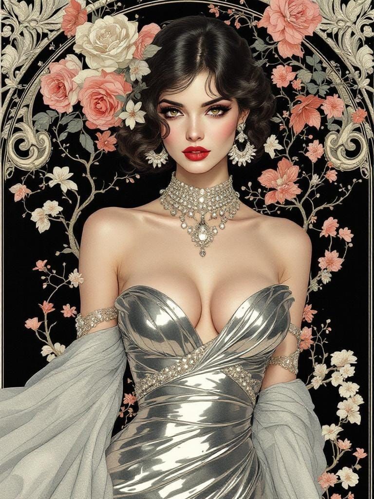 Italian Pin-Up in Aubrey Beardsley and Edmund Dulac Style