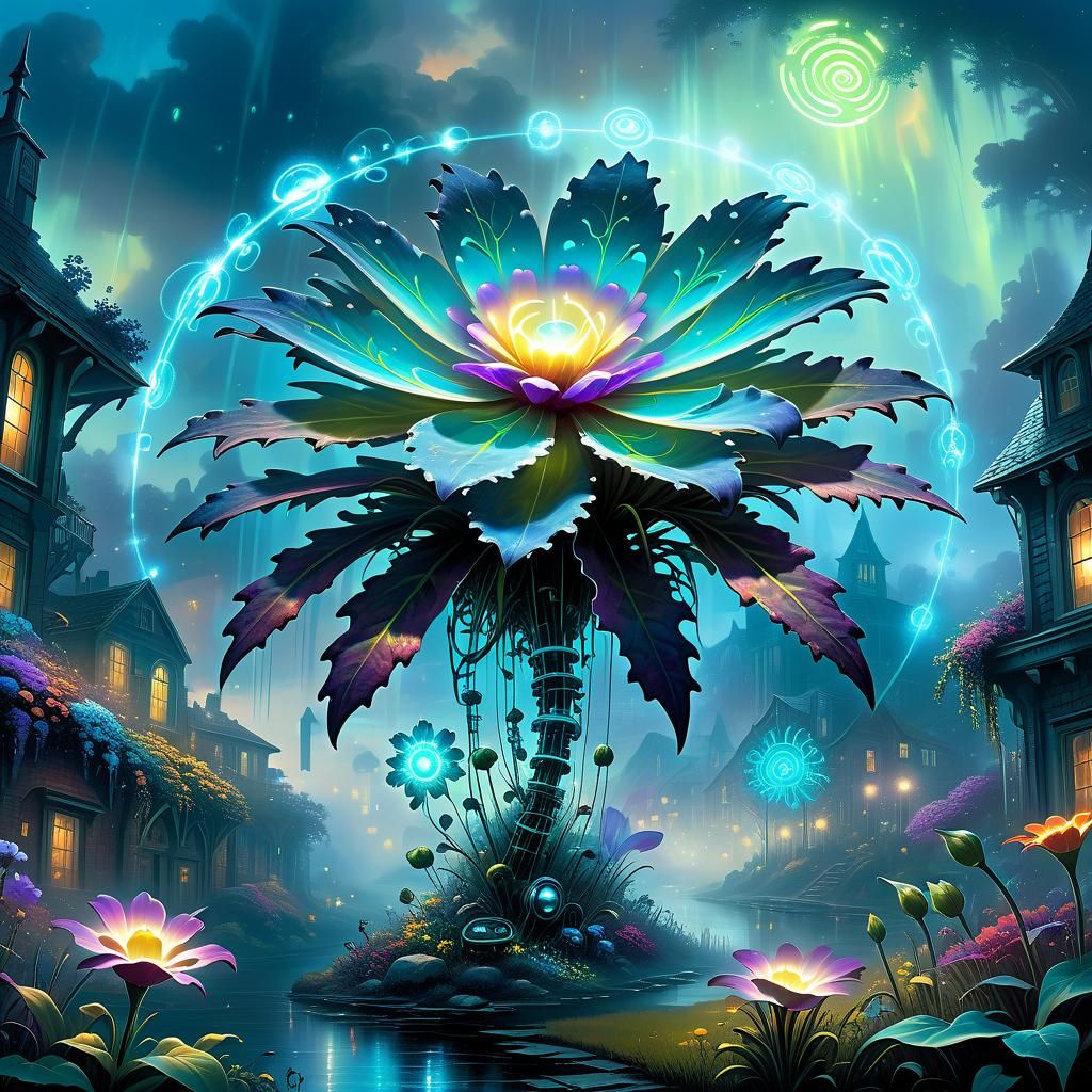 Bio Punk Flower with Bioluminescent Patterns