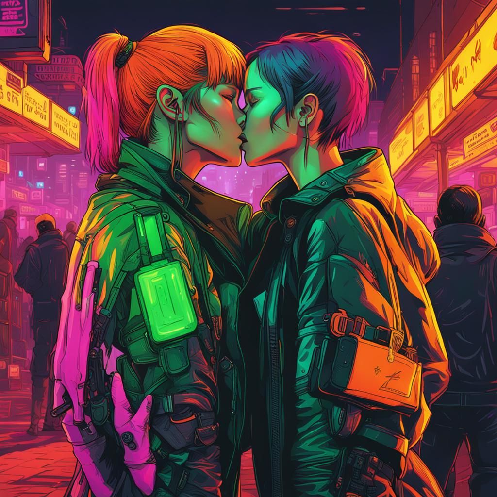 St. Patrick's Day Kiss in Cyberpunk 2099 Neon