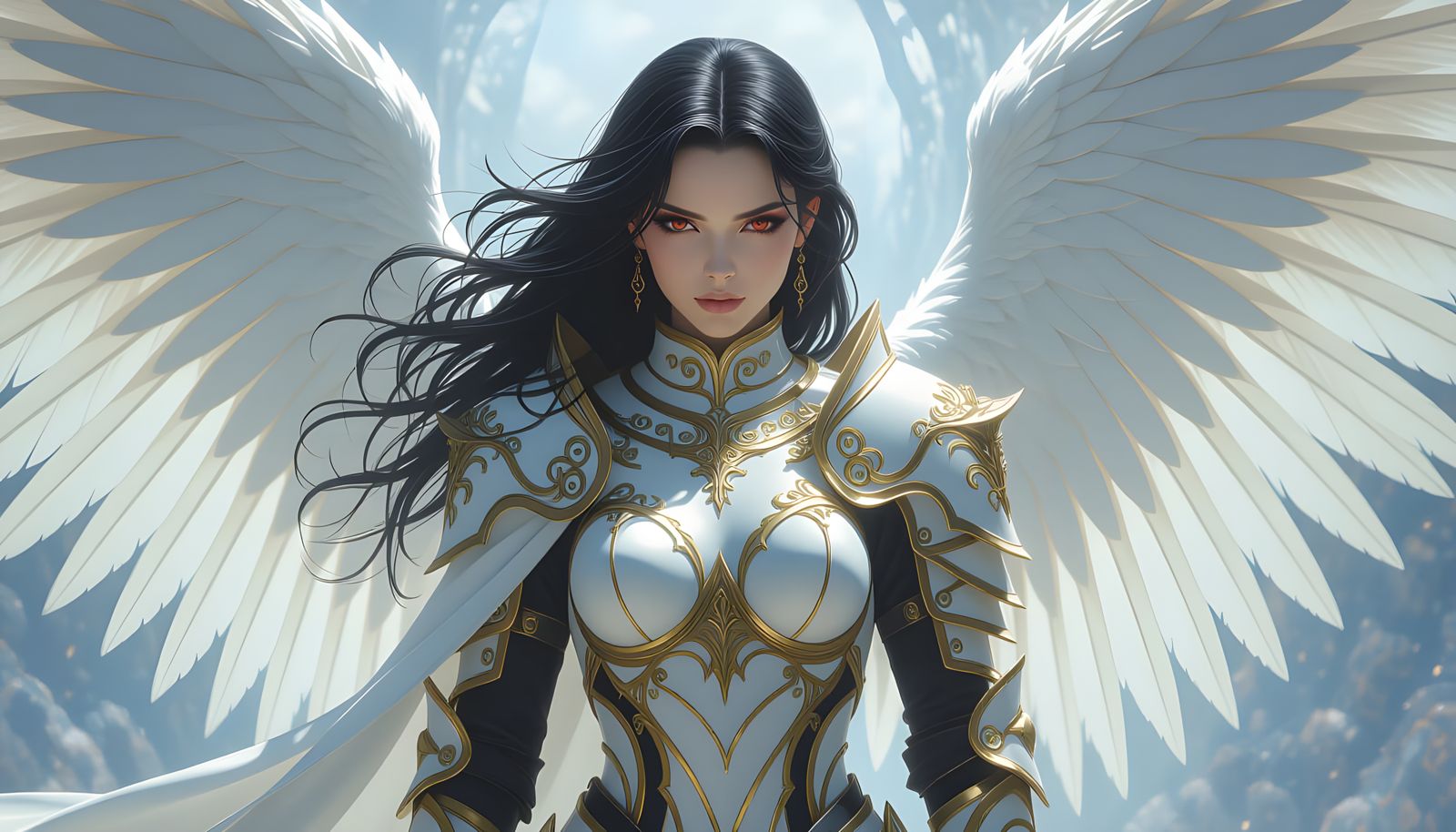 Majestic Gothic Angel in White and Gold Armour