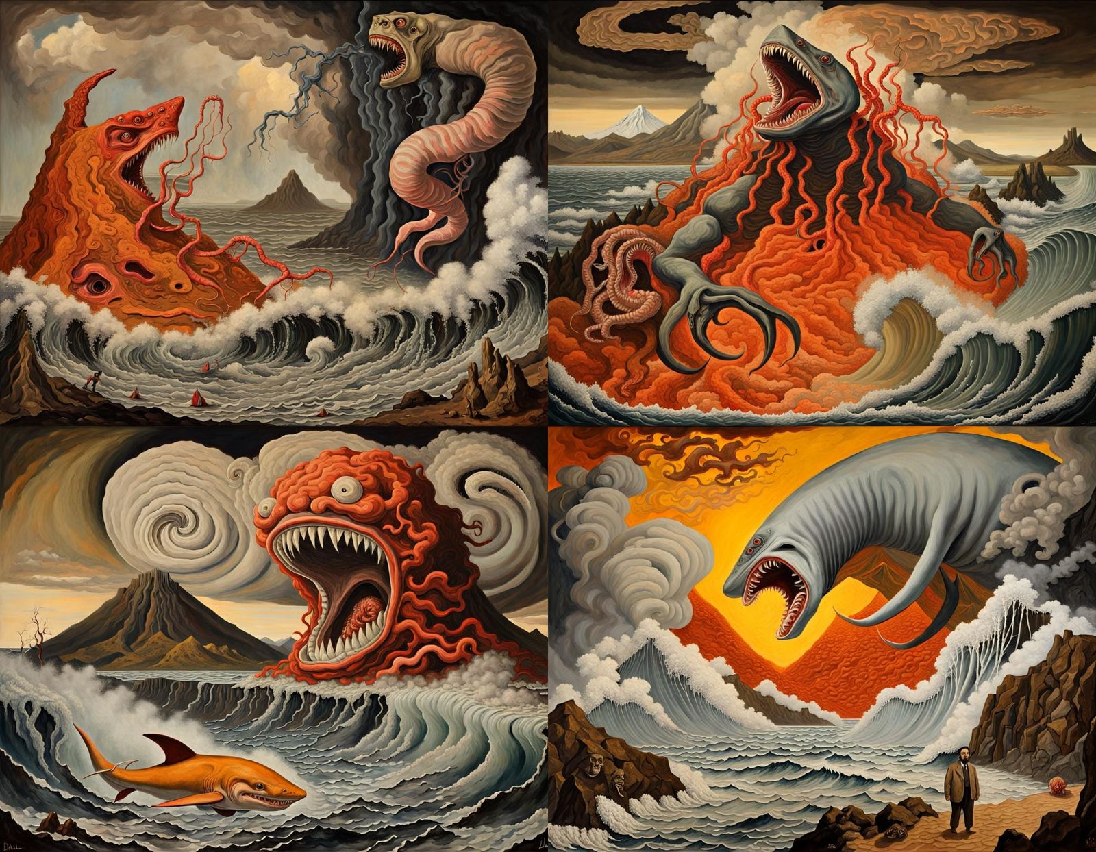 Surreal Hybrid Ape Battle in Volcanic Storm