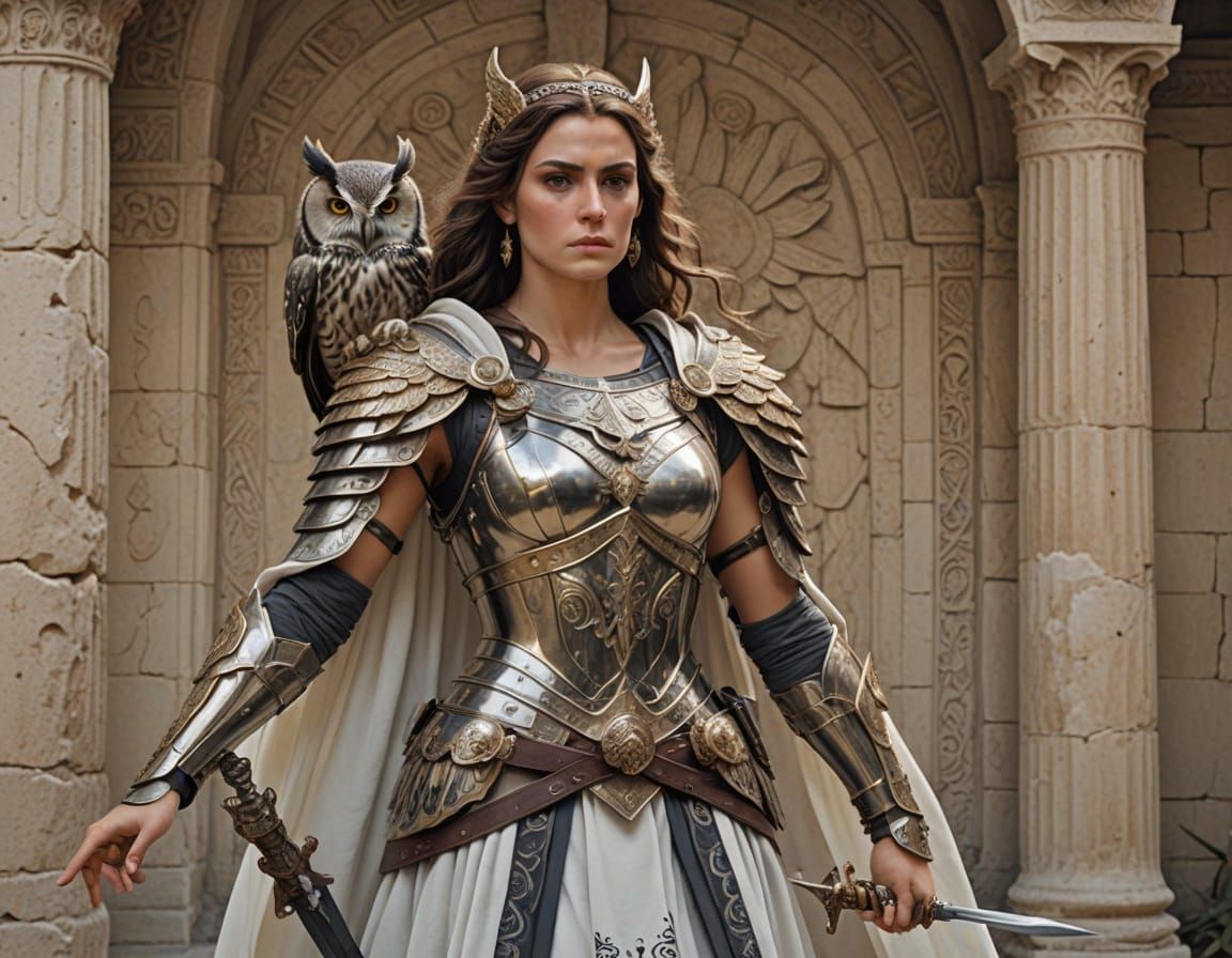Regal Woman with Owl Wings in Greek Style