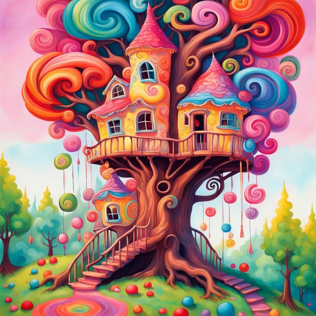 Candyland Treehouse in Gouache Style
