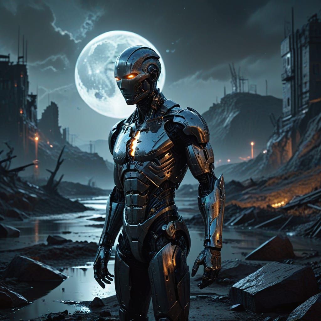 Lone Android in Desolate Cityscape - Cinematic Sci-Fi Art