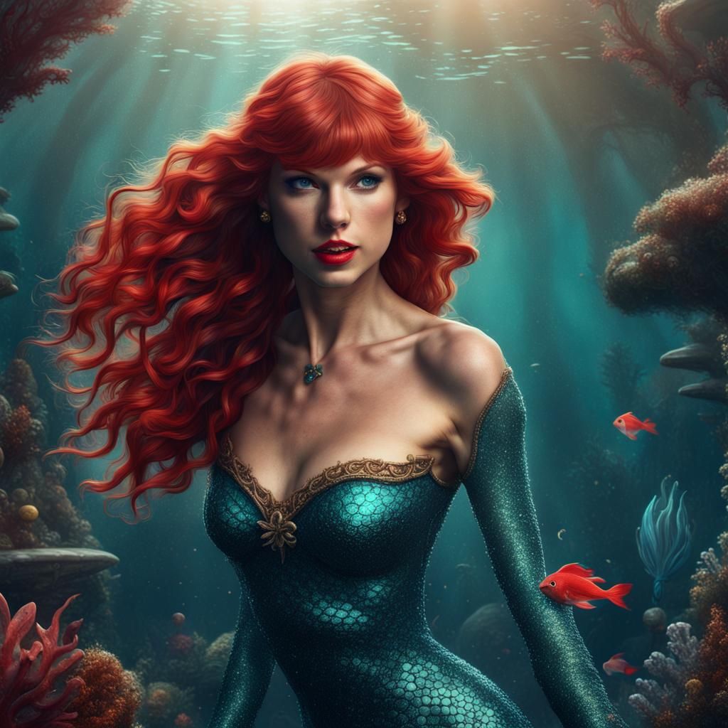 Taylor Swift as a Red-Haired Mermaid: Digital Art