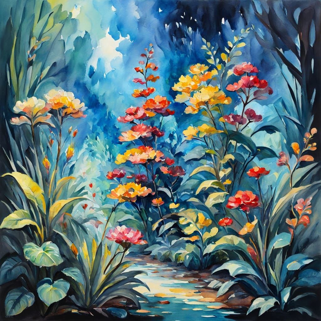 Impressionist Gouache Painting with Thick Brush Strokes