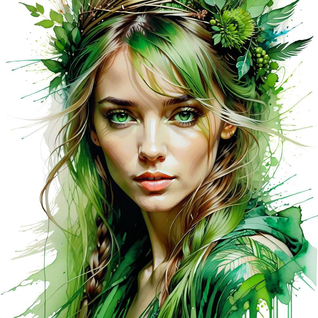 Beautiful Woman Portrait in Carne Griffiths Style