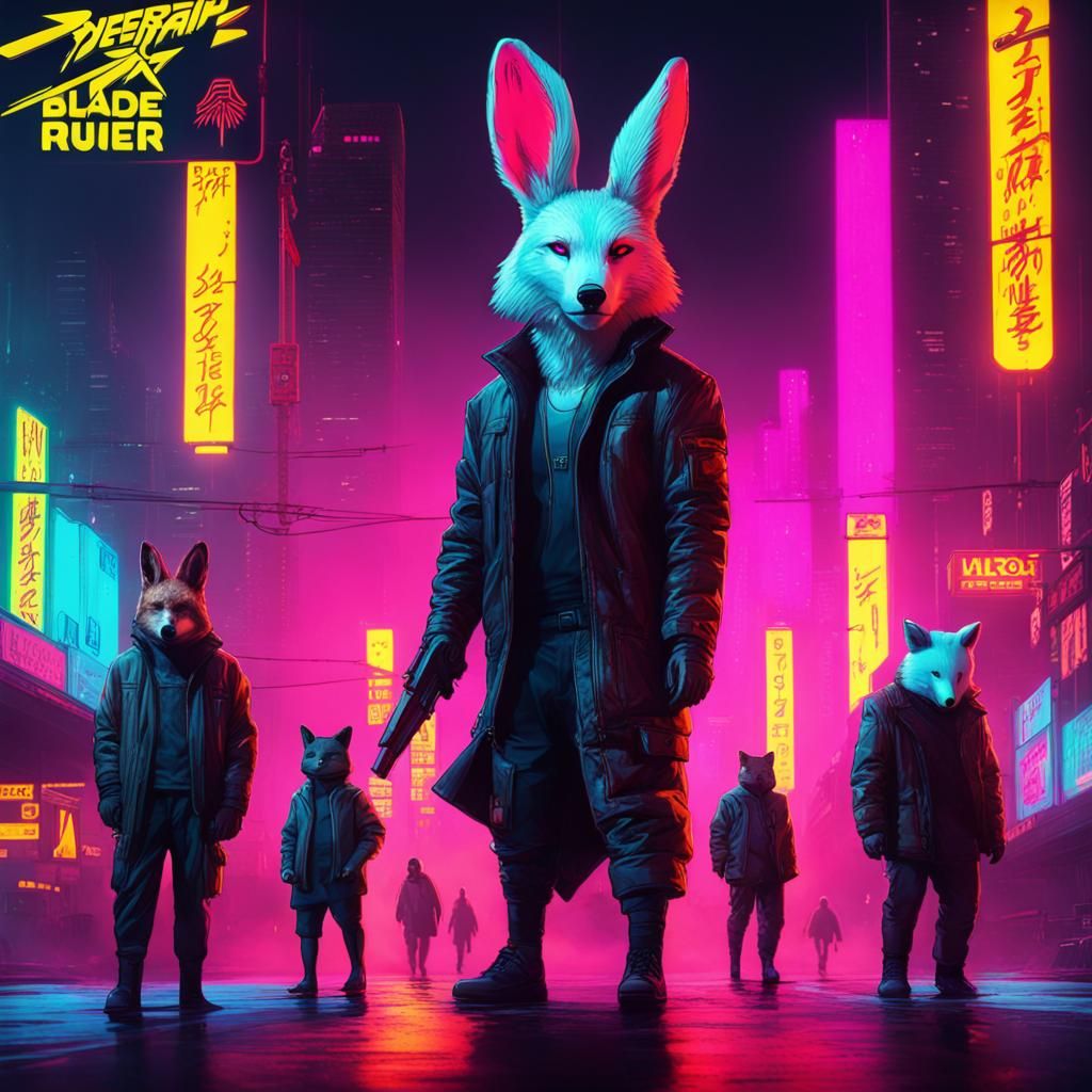 Cyberpunk Animals: Wolf, Rabbit, Fox, and Bear