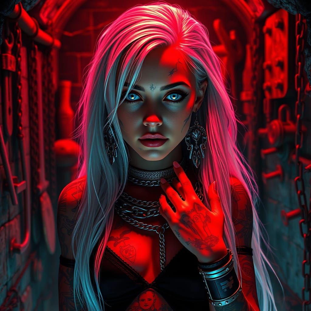 Gothic Cyberpunk Girl in Dungeon Setting