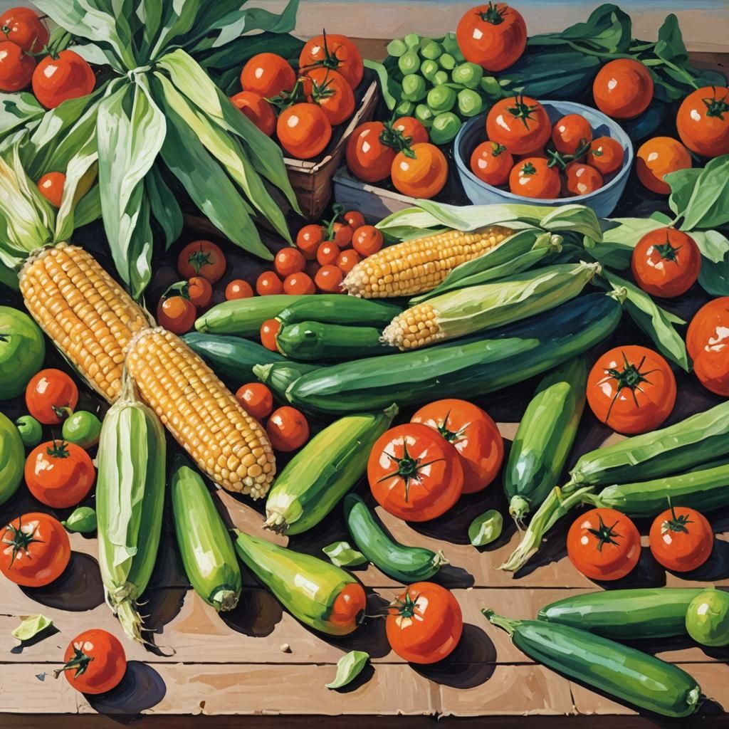 Summer Vegetable Still Life as Impasto Painting