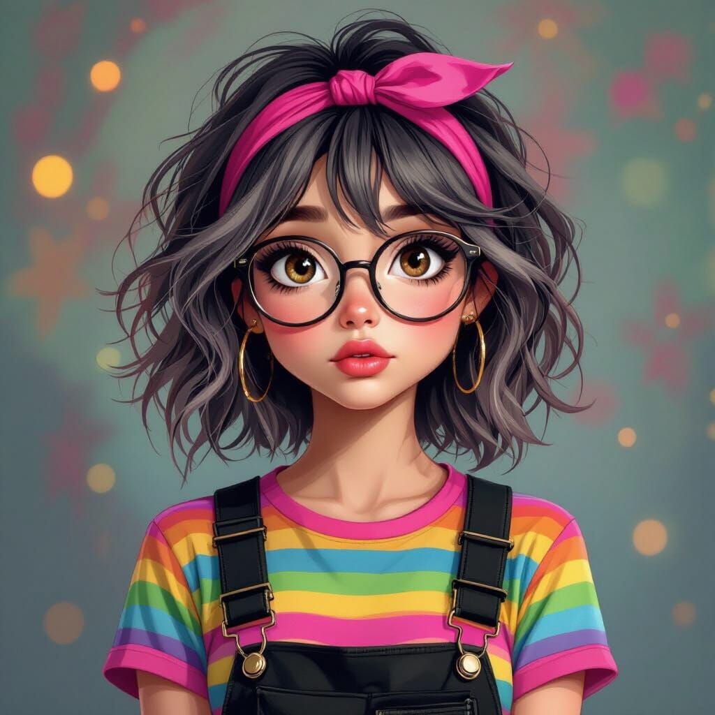 Thoughtful Woman with Pink Hairband in Avant-Garde Style