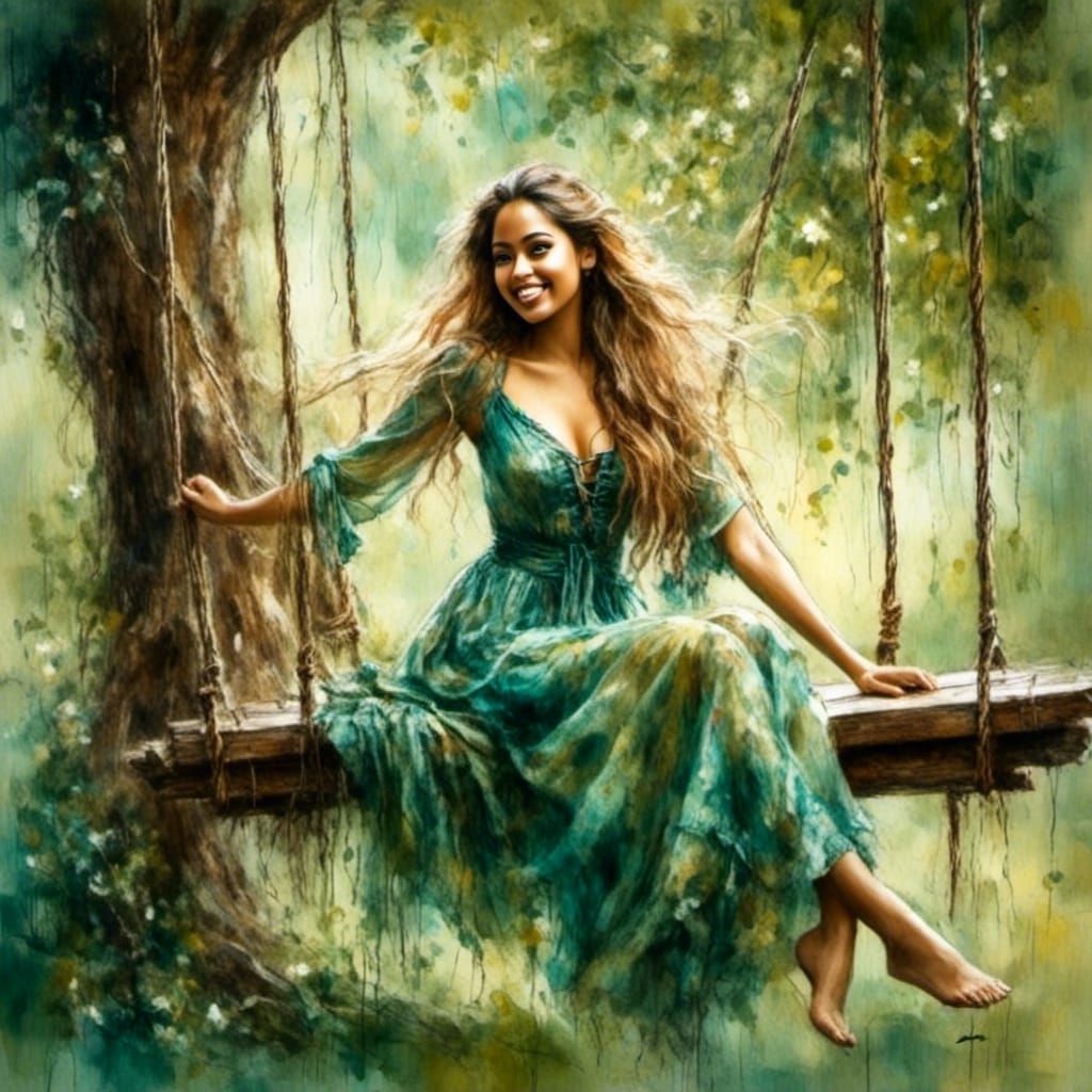 Woman on Swing: Impressionistic Summer Afternoon