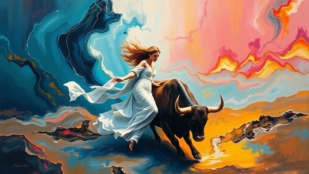 Europa's Abduction: Abstract Expressionist Oil Painting