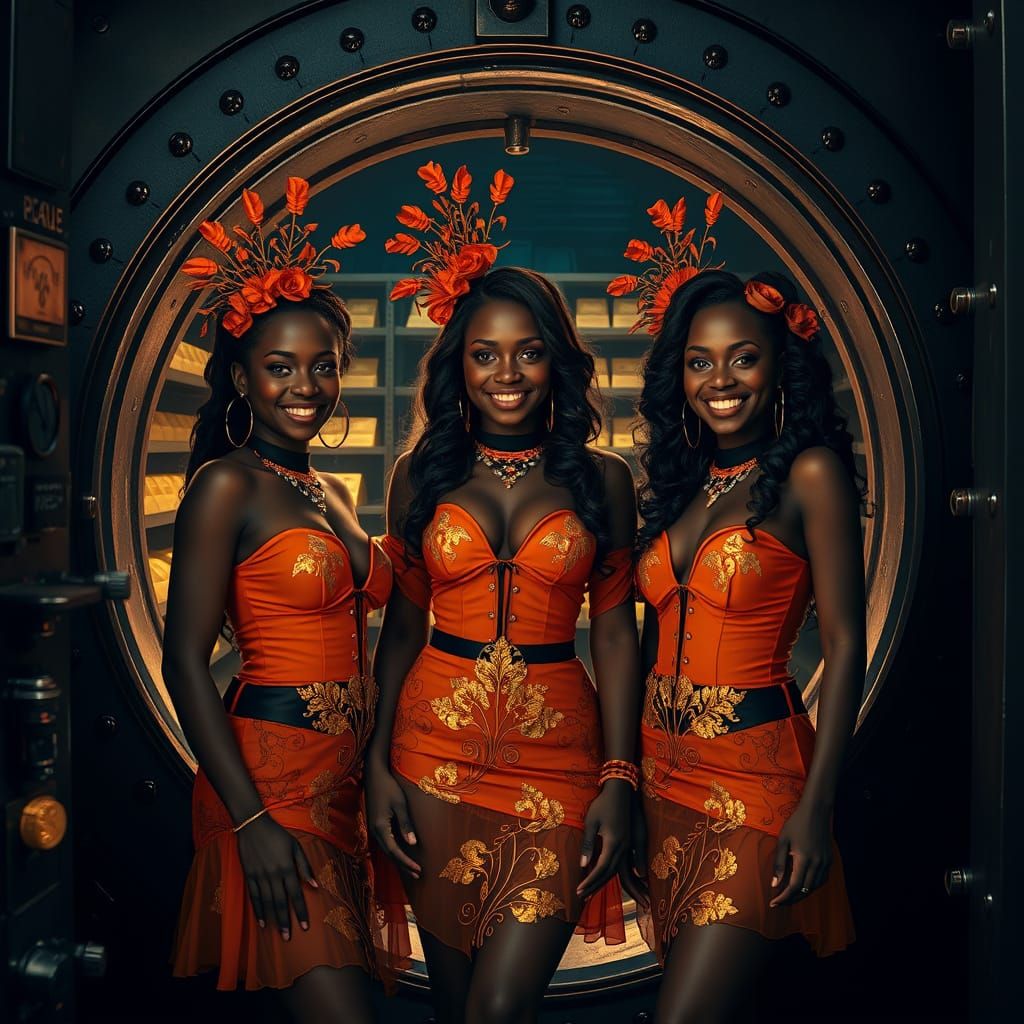 Gothic Women in Gold Vault, Photo-Realistic Style