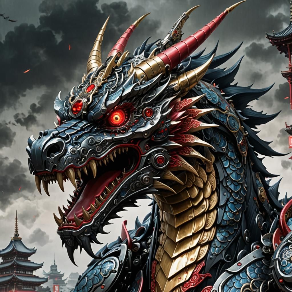 Oriental Mecha Dragon, fantasy concept render