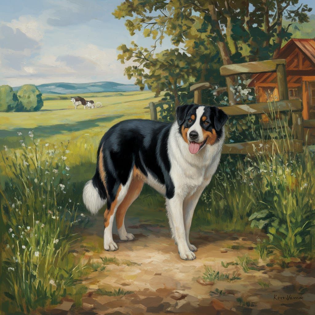 Pastoral Farm Dog in Romanticist Style