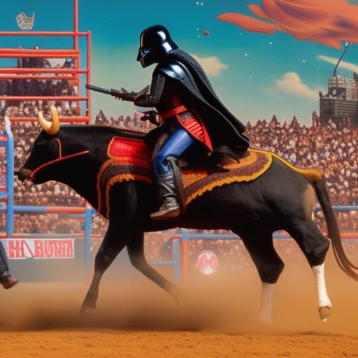 Darth Vader Rides a Bull in Hyperrealism Style