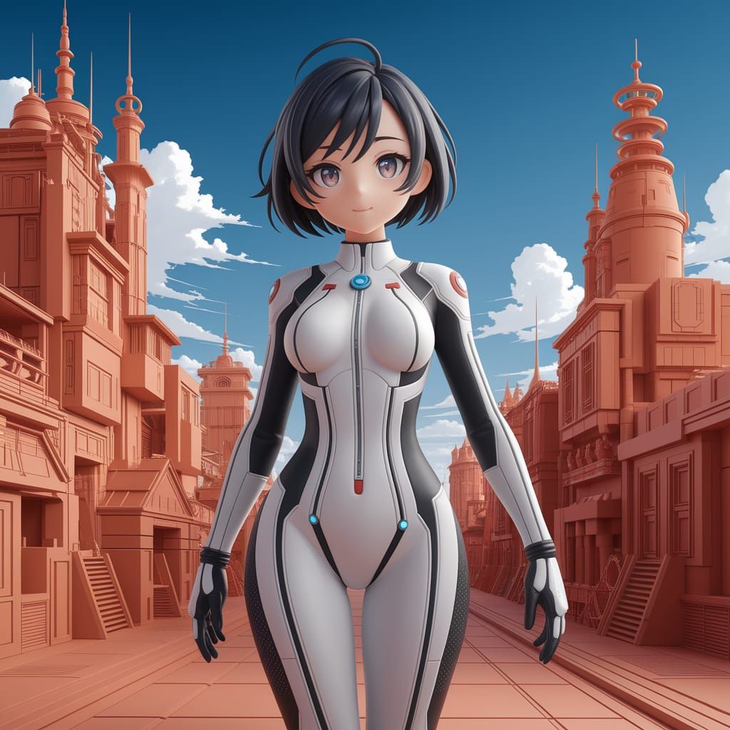 Anime Clay Woman in Futuristic City