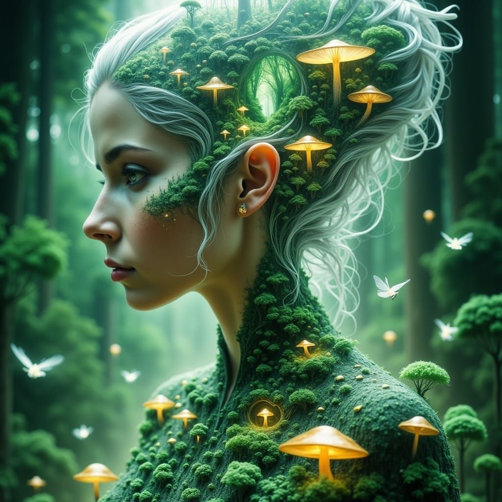 Ethereal Elf in Enchanted Forest Double Exposure