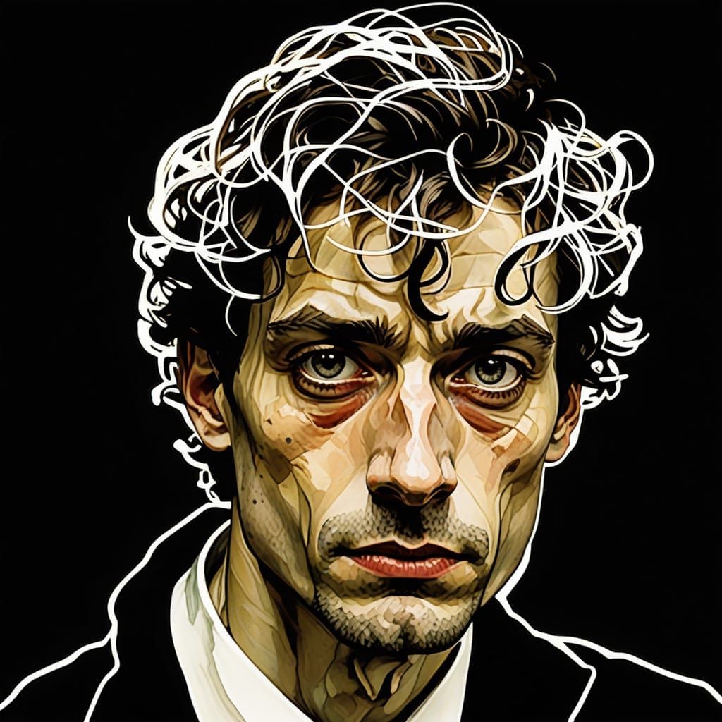 Austrian Artist Portrait in Contrasting Realism and Abstract...