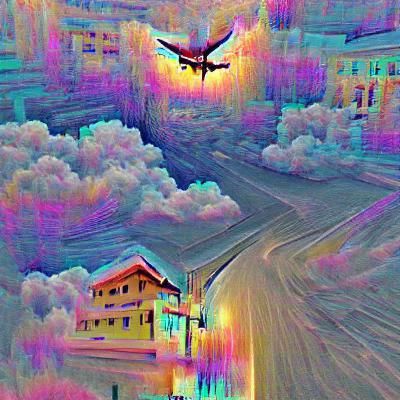 Angel Wings Soaring Over Small Town