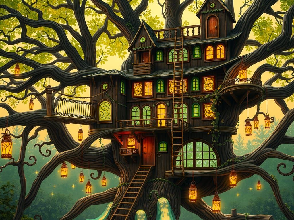 Whimsical Treehouse Blends with Ancient Forest in Celtic-Ins...