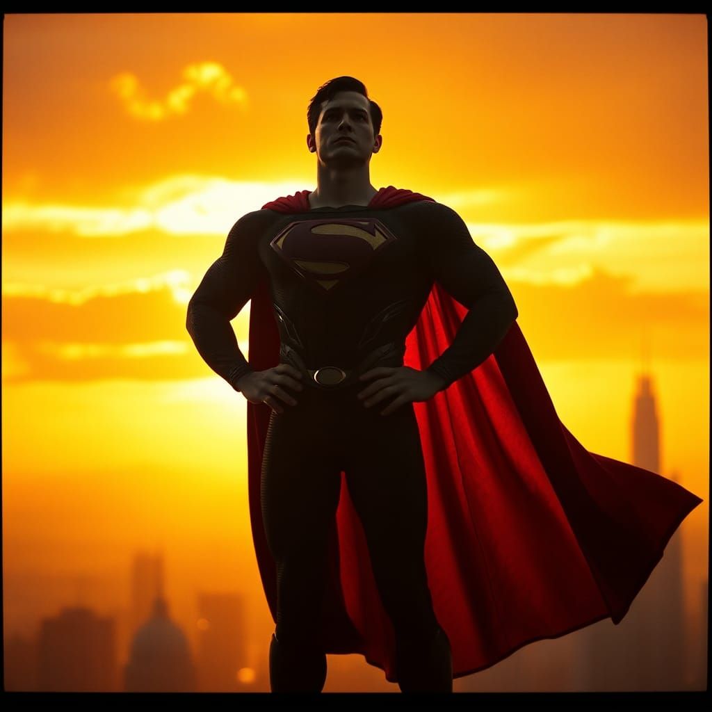 Superman in Metropolis Sunset: Cinematic Film Still