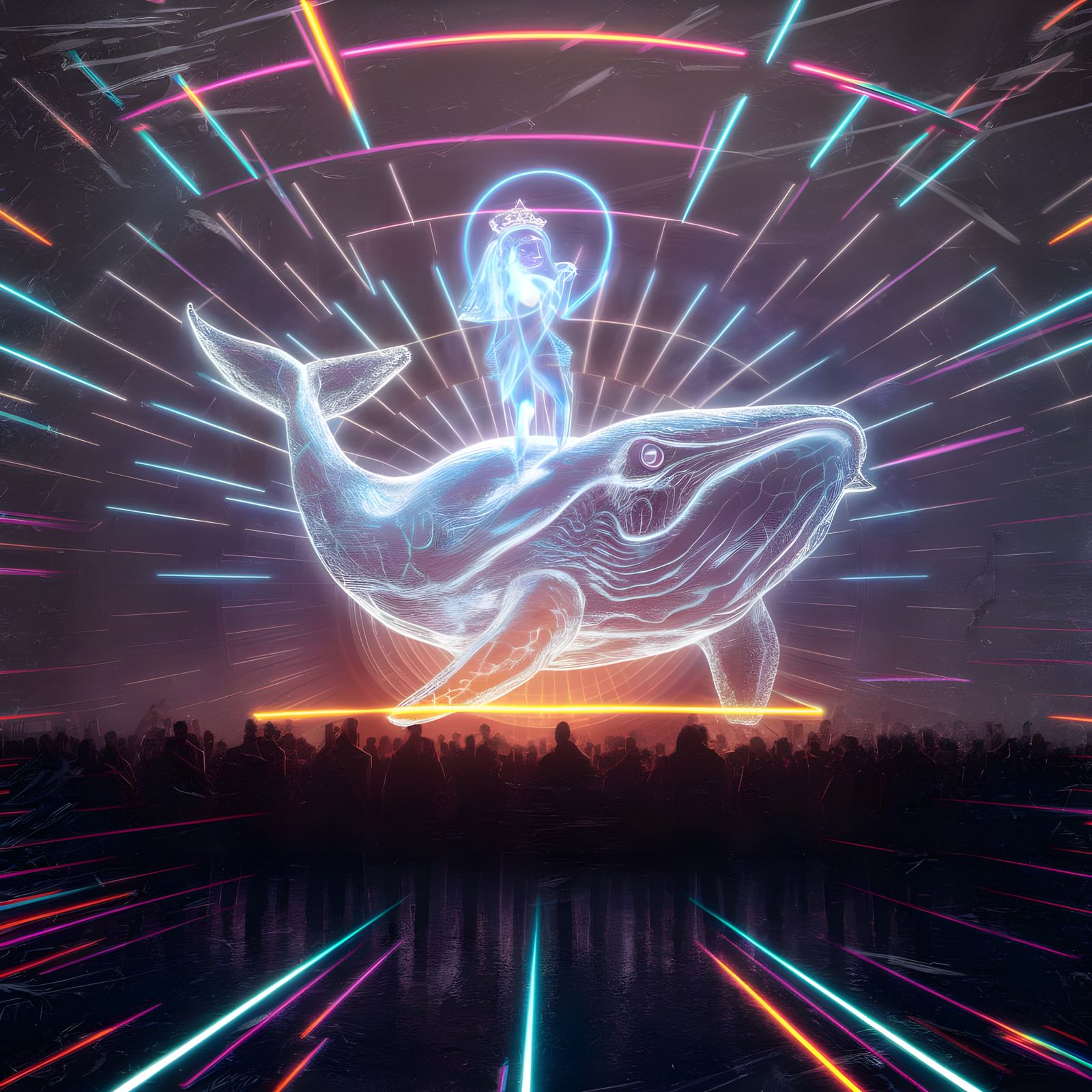 Transcendent Whimsy in Holographic Vortex. A snail a whale a transcendent being of light