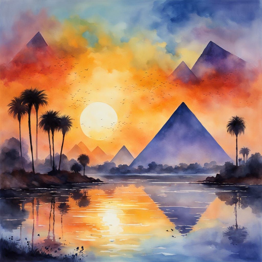 Serene Nile River Landscape at Sunset